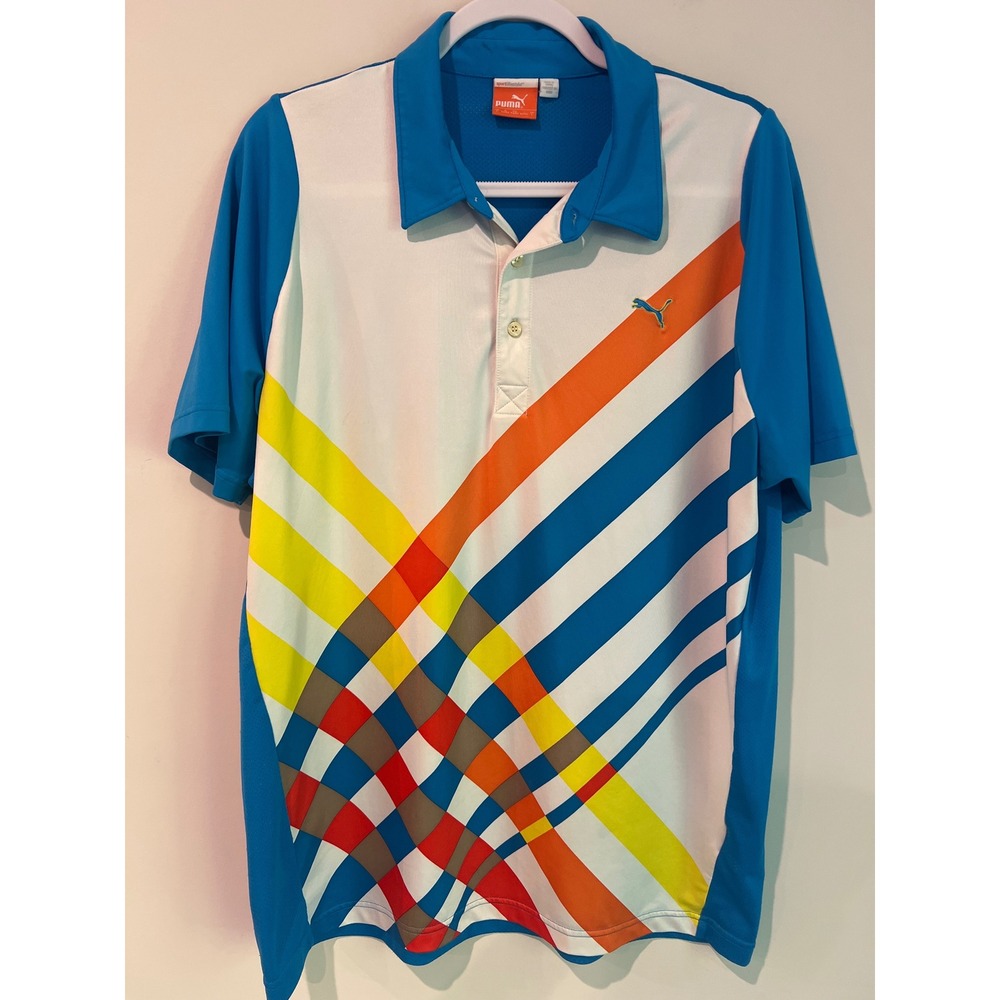 Puma Men's SportLifestyle Men's Geometric Stripe Golf Polo Shirt Size Large FLAW